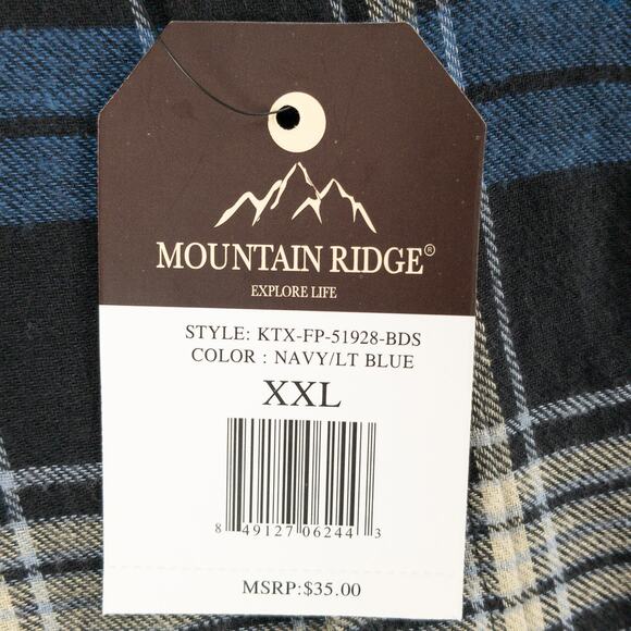 Mountain Ridge Flannel Men's 2XL Button Down Long Sleeve Plaid Blue Black White - Picture 6 of 12